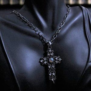 NWT Black Rhinestone Cross Necklace